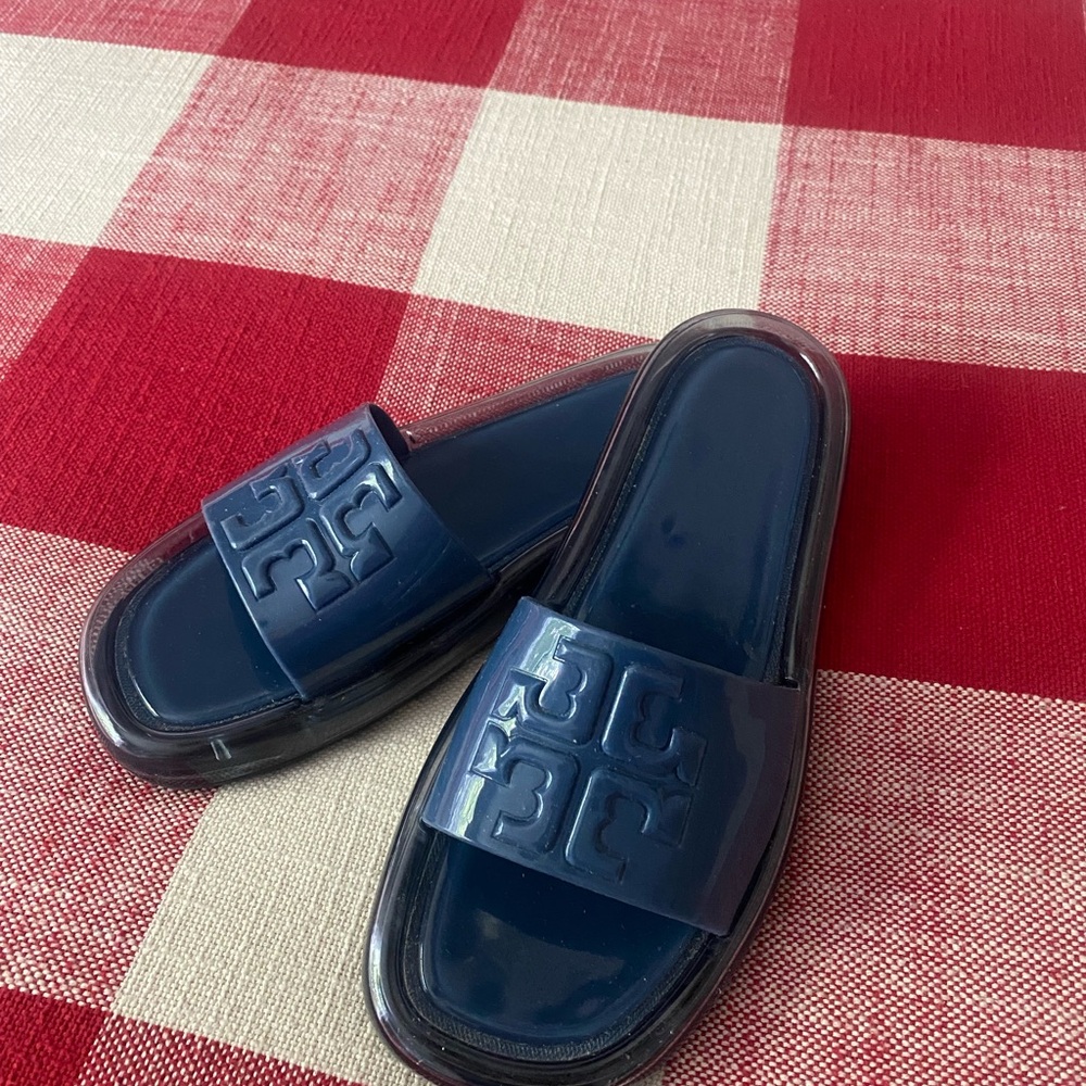 Tory Burch Dark Blue Bubble Jelly Slide Sandals size 8